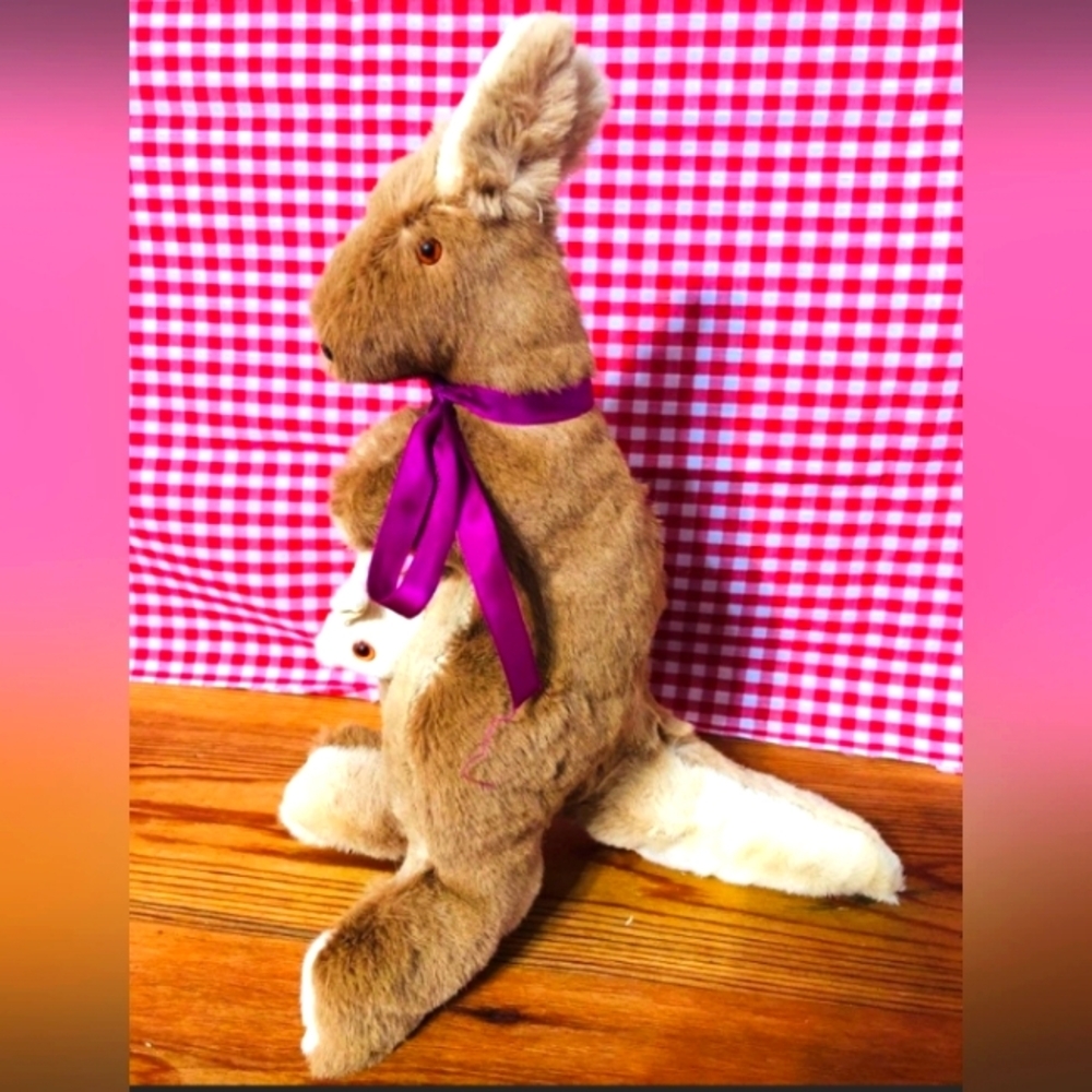 Vintage Stuffed Fur Kangaroo Joey Animal Stuffy Australia Souvenir